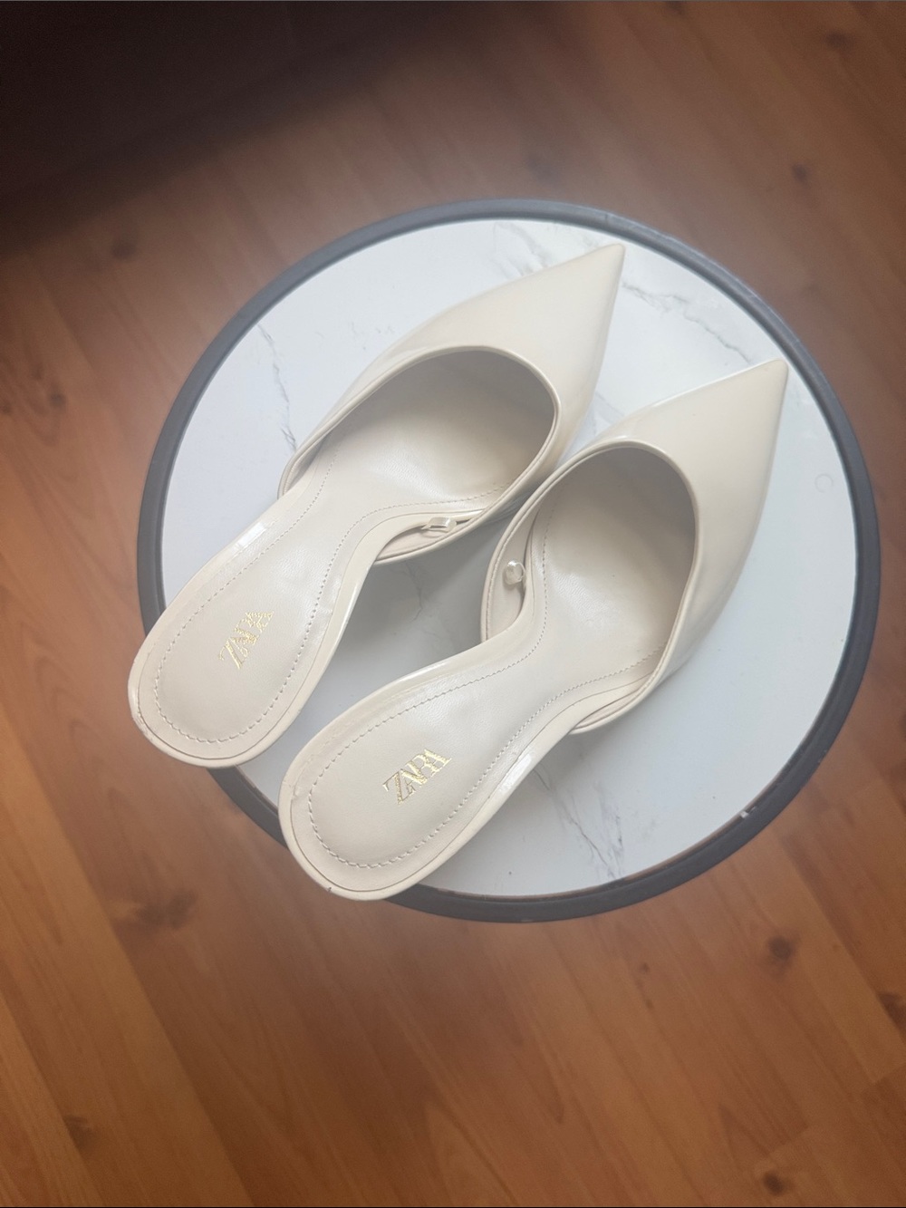 Zara Cream Pointed-Toe Slip-On Mules
